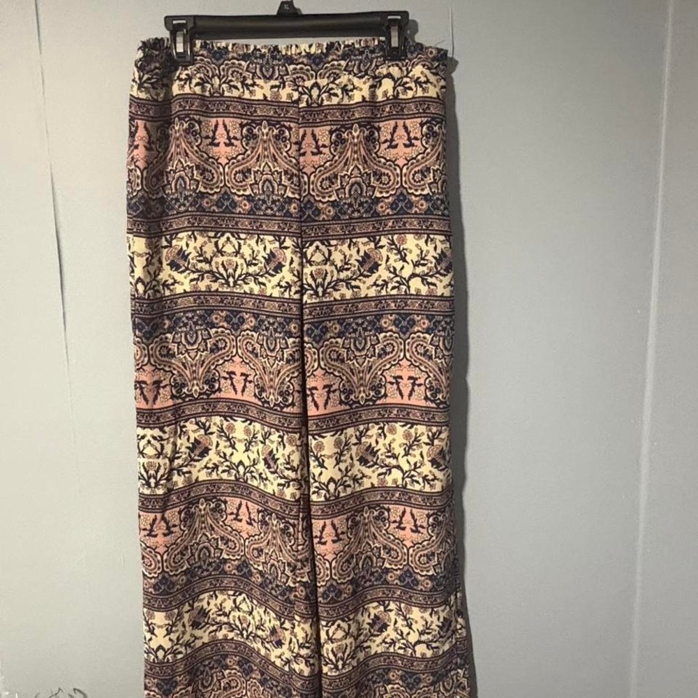 Brown and tan boho floral wide leg pants